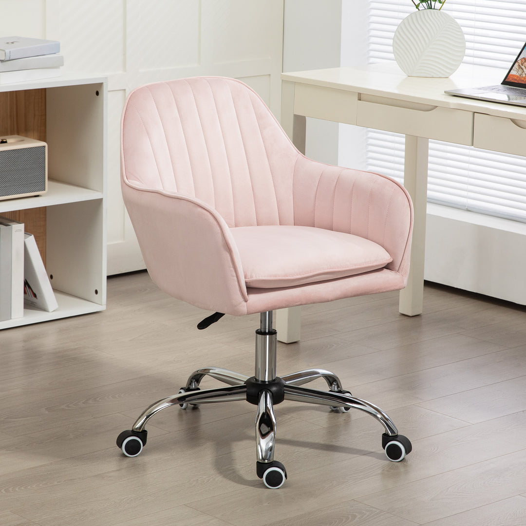 HOMCOM Velvet-Feel Tub Office Chair, Pink