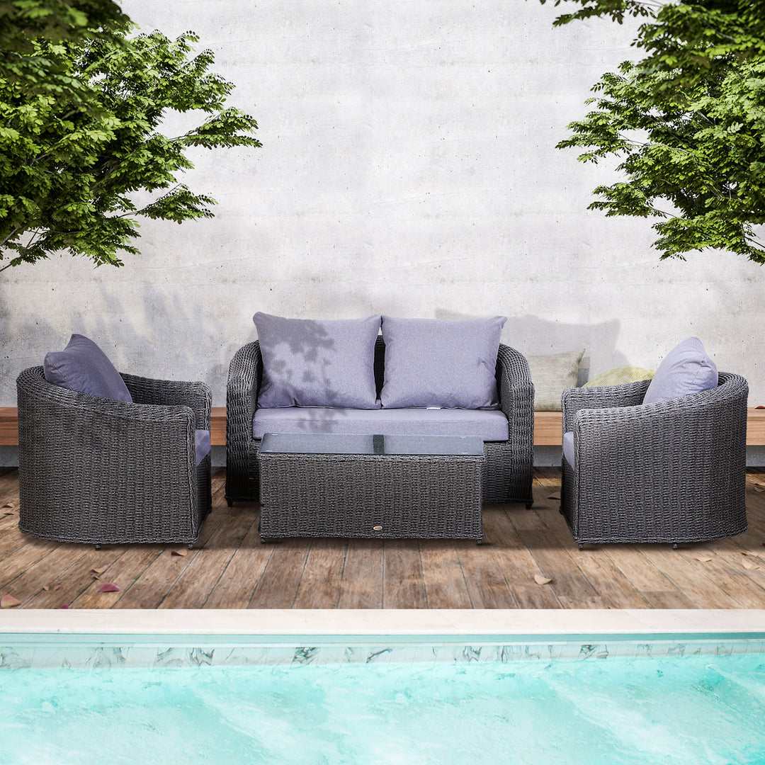 Rattan Garden Furniture Set 4-seater Sofa Set Coffee Table Single Chair Bench Aluminium Frame Fully-assembly