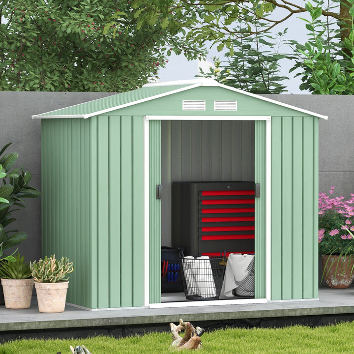 7ft x 4ft Lockable Garden Metal Storage Shed Large Patio Roofed Tool Storage Building Foundation Sheds Box