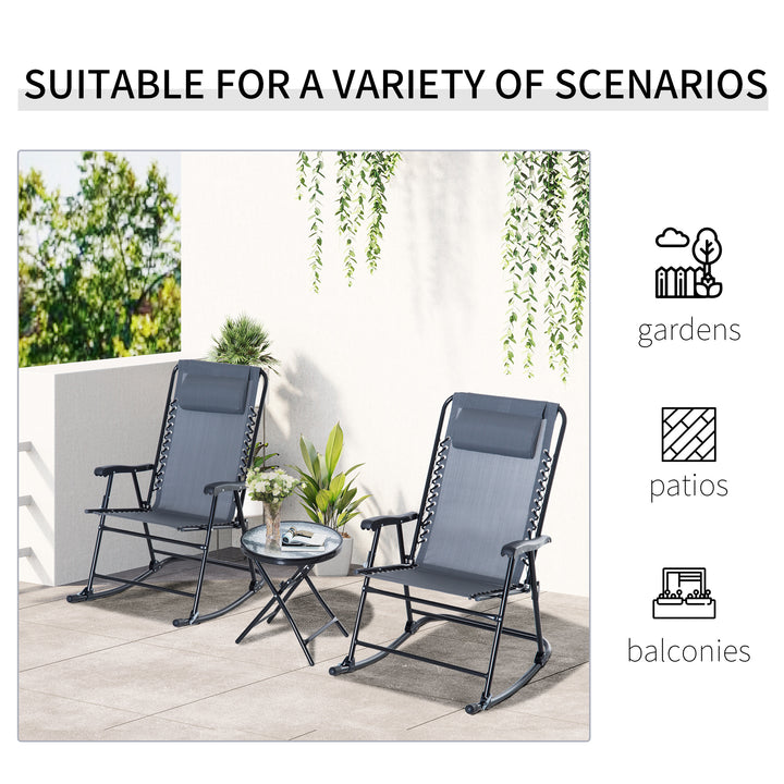 3 Piece Outdoor Rocking Set with 2 Folding Chairs and 1 Tempered Glass Table