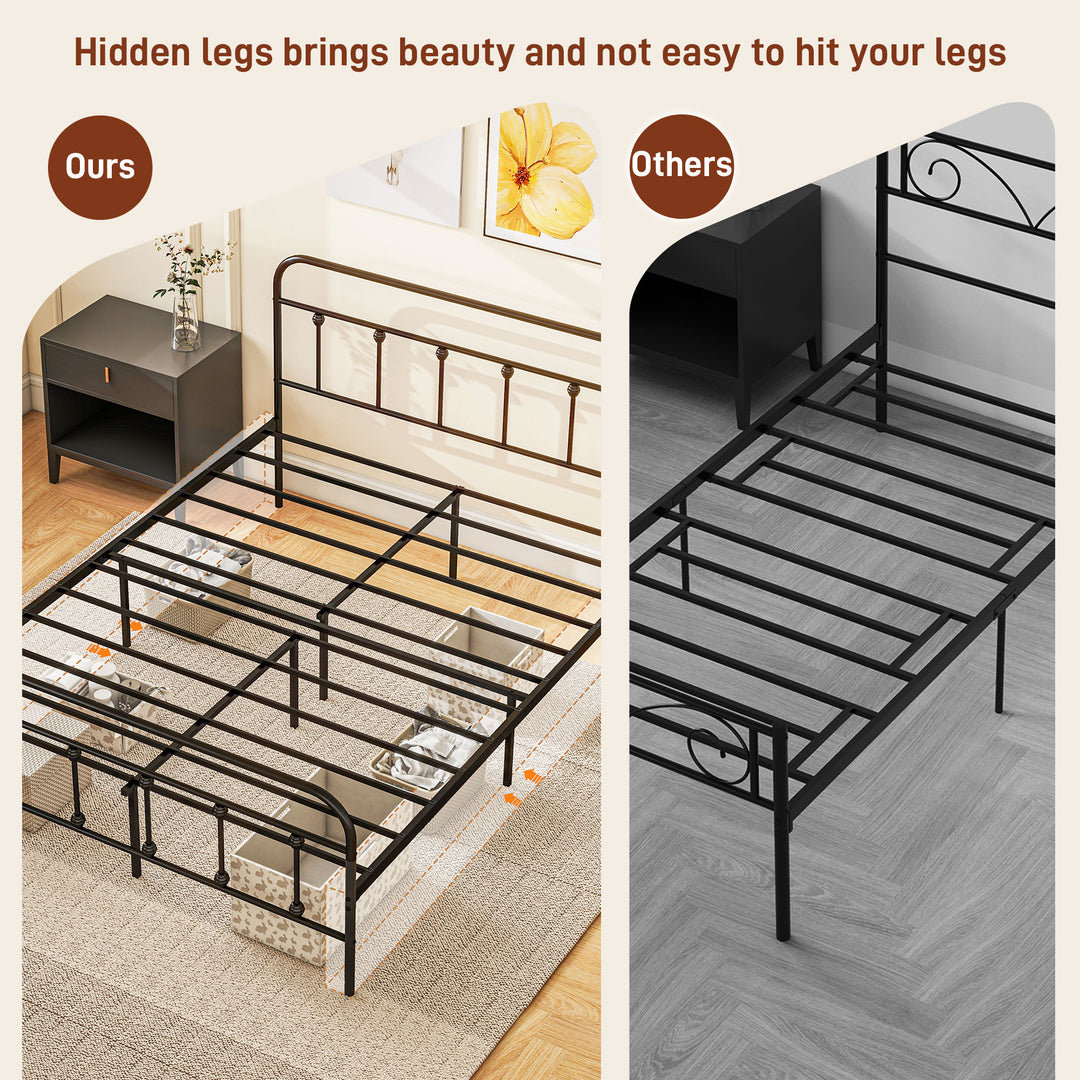 5ft King Platform Bed Frame with Underbed Storage Tall Headboard Steel Slat No Box Spring Needed Easy Assembly Black