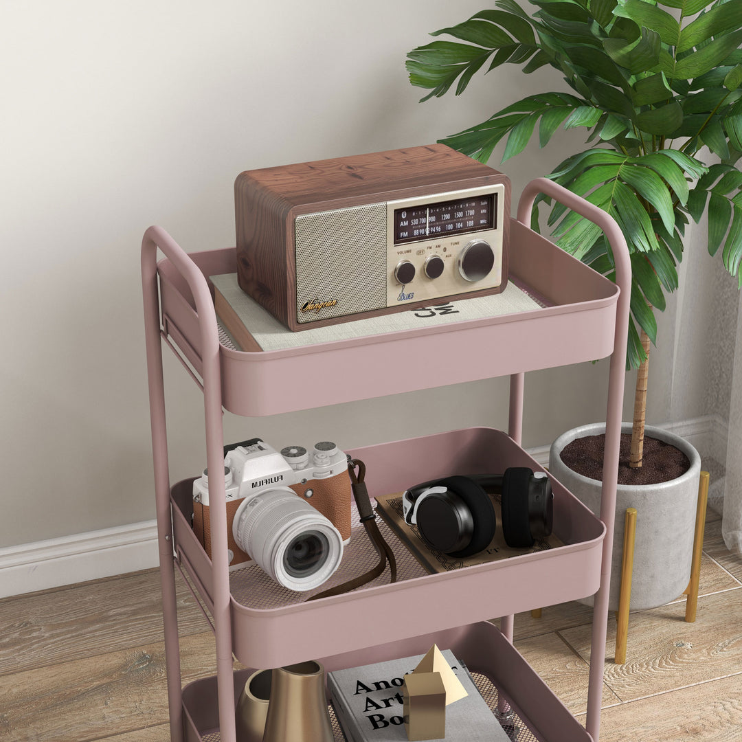 Three-Tier Steel Storage Trolley - Pink