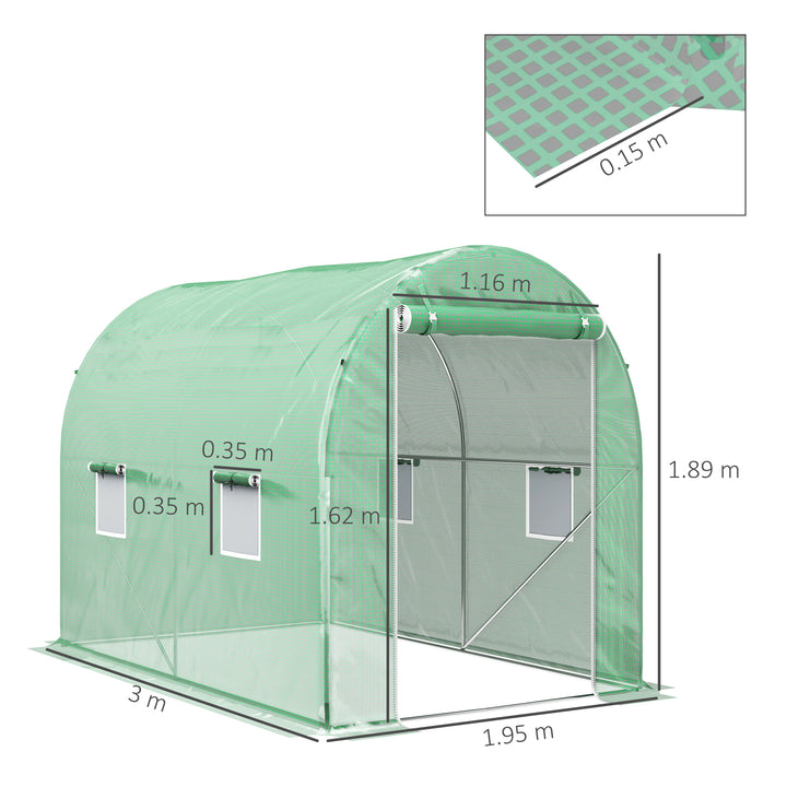 300 x 195cm Walk-In Tunnel Greenhouse - Green