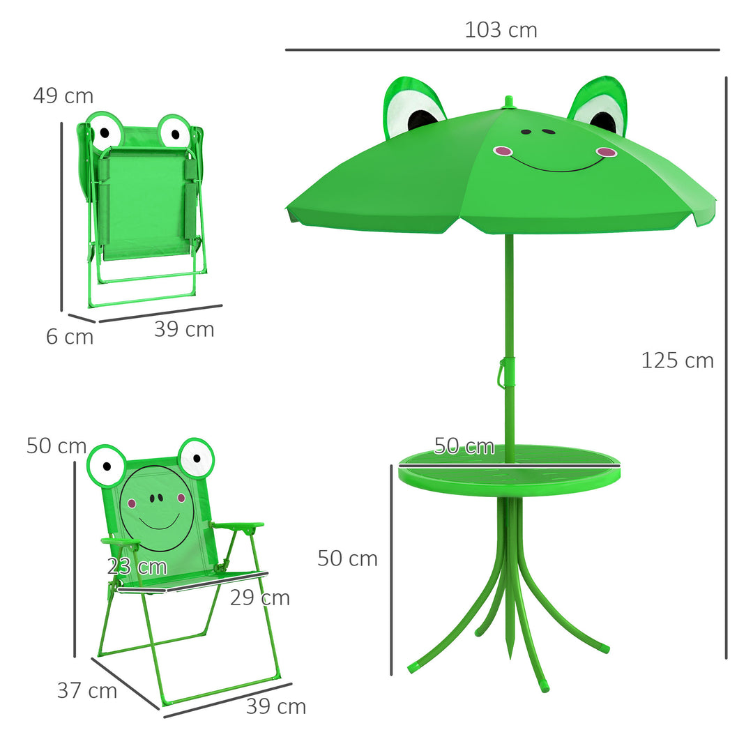 Kids Folding Picnic Table and Chair Set Frog Pattern with Removable & Height Adjustable Sun Umbrella