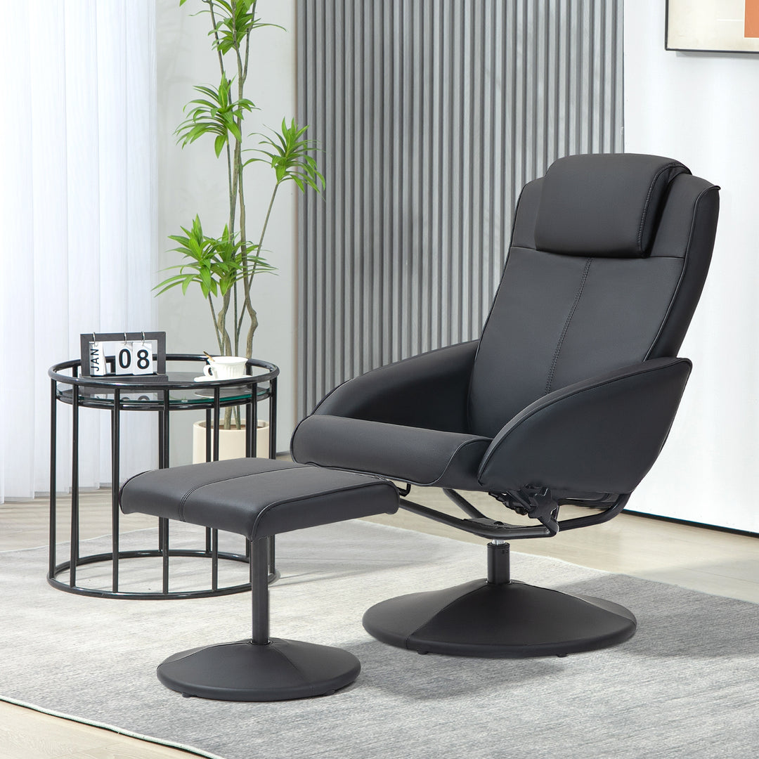 Faux Leather Reclining Chair and Footstool - Black