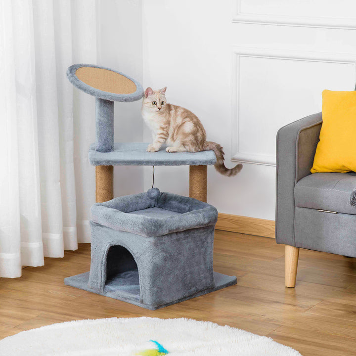 Cat Tree Tower Kitten Activity Center with Scratching Posts Pad Condo Perch Bed Interactive Ball Toy 48 x 48 x 84cm