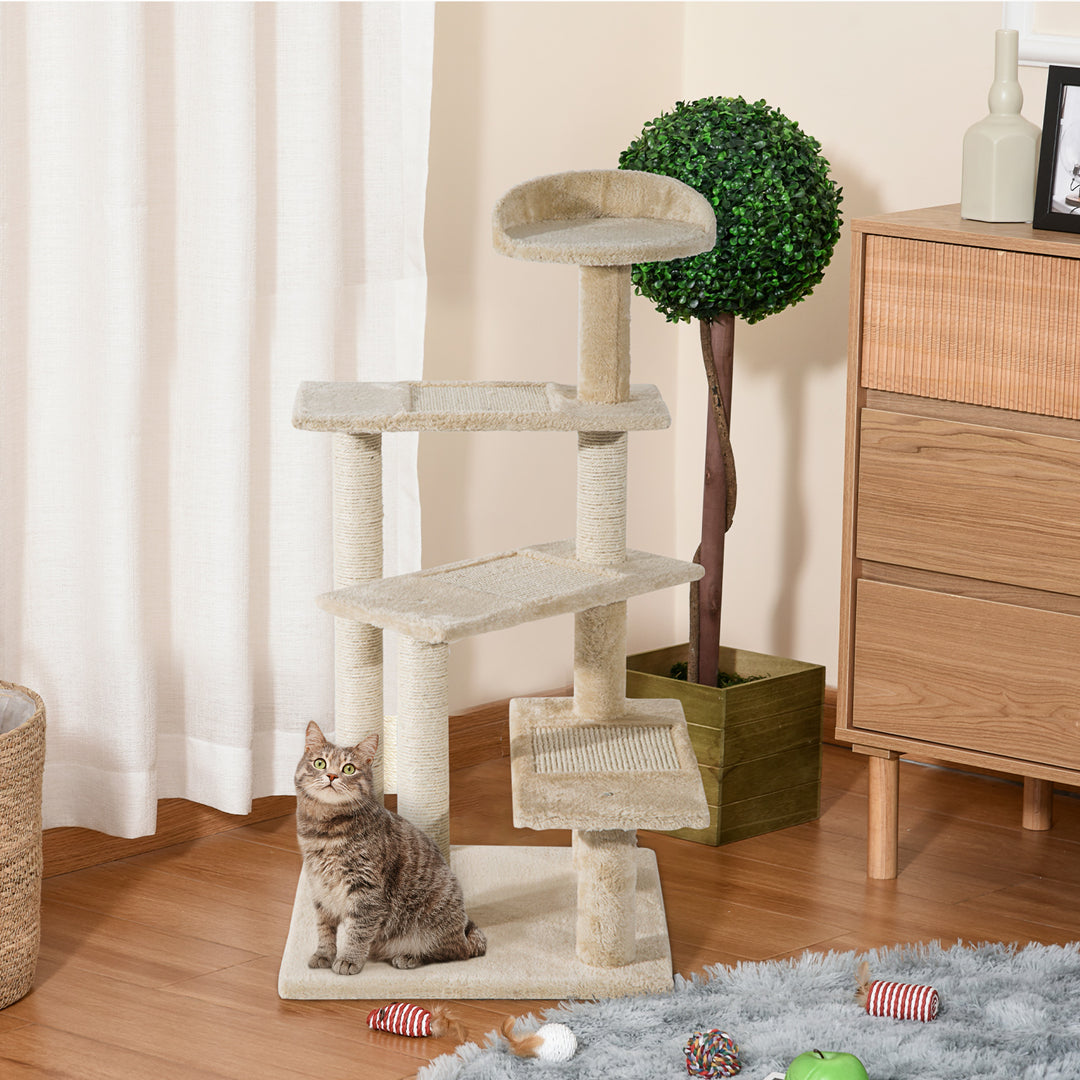 Elegant Beige Cat Tree with Sisal Posts