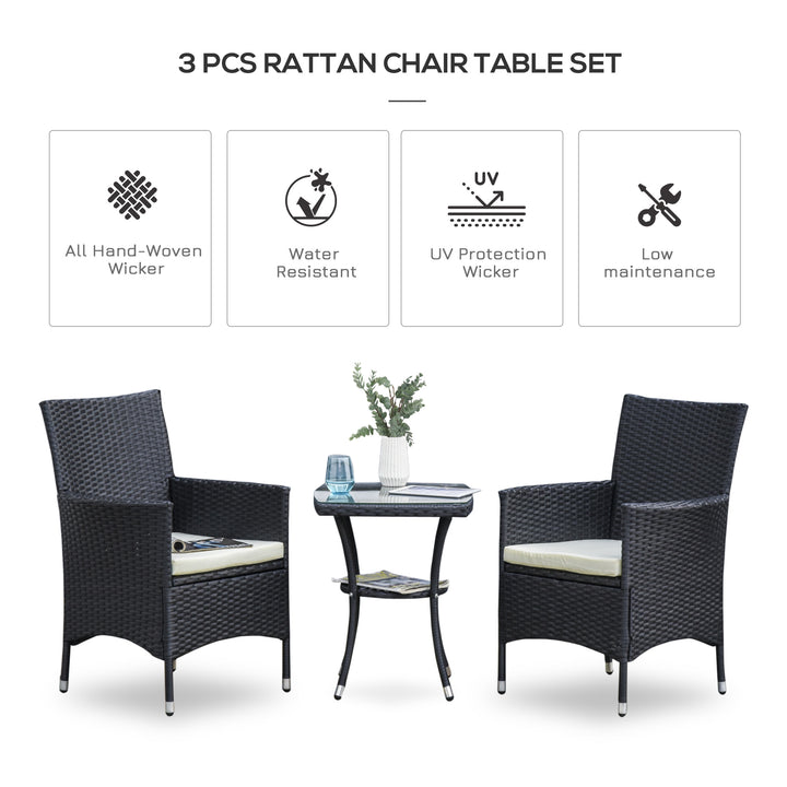 Waterproof Rattan Bistro Set: 3 Piece Garden Furniture with Weave Chairs & Table