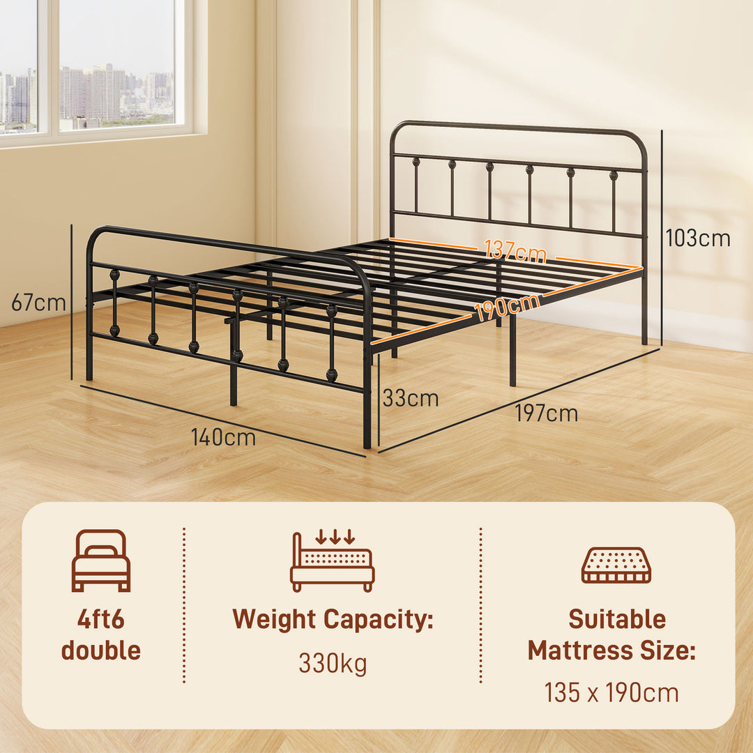 4ft Double Platform Bed Frame with Underbed Storage Tall Headboard Steel Slat No Box Spring Needed Easy Assembly Black