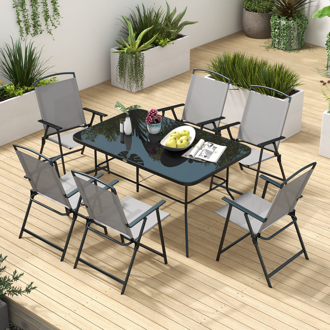 7 Pieces Metal Garden Furniture Set with Folding Chairs