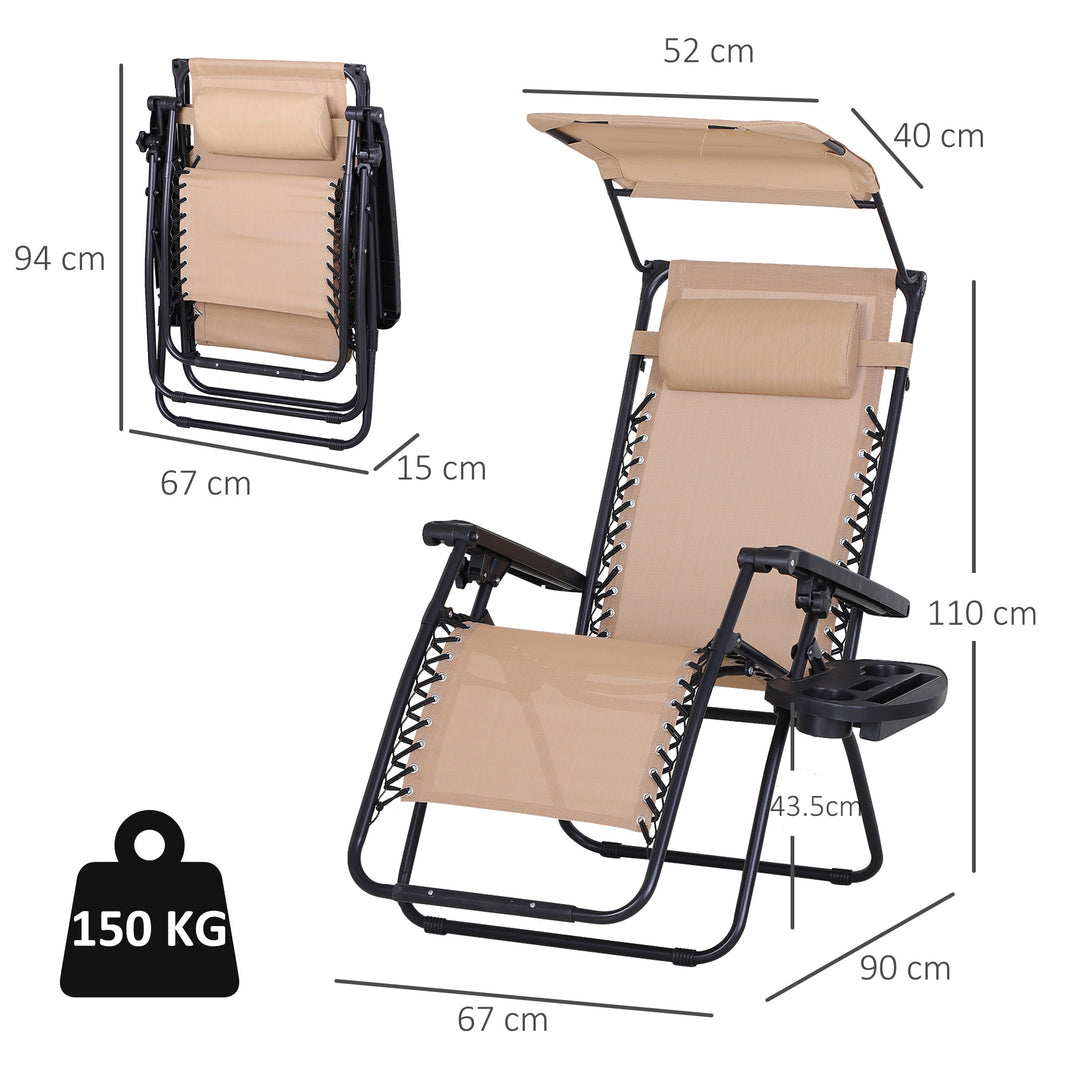 Outdoor Zero Gravity Recliner Chair with Canopy Shade and Cup Holder