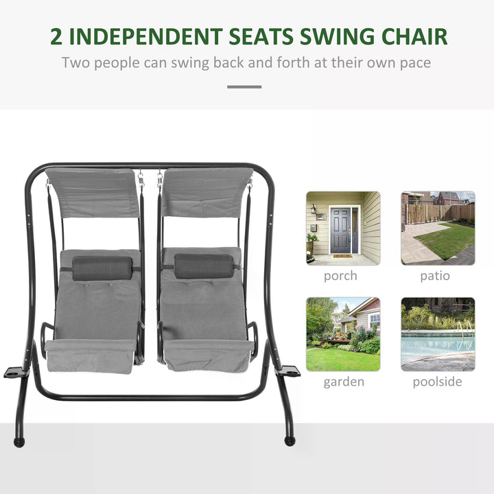 Double Seat Swing Chair Modern Garden Swing w/ 2 Separate Relax Chairs