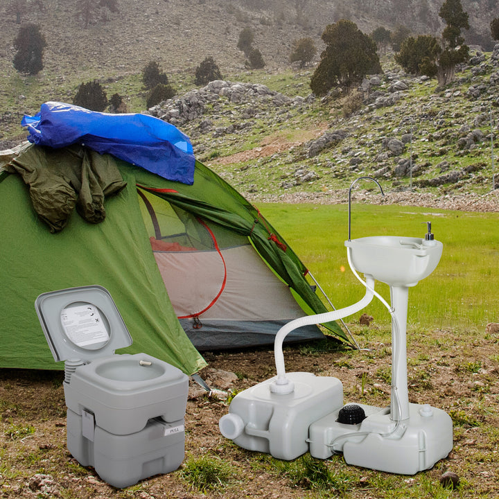 Portable Toilet and Camping Sink Set with Fresh and Waste Tank