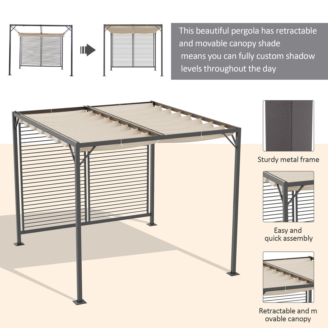 2.8m x 3m Retractable Metal Frame Outdoor Garden Pergola Beige