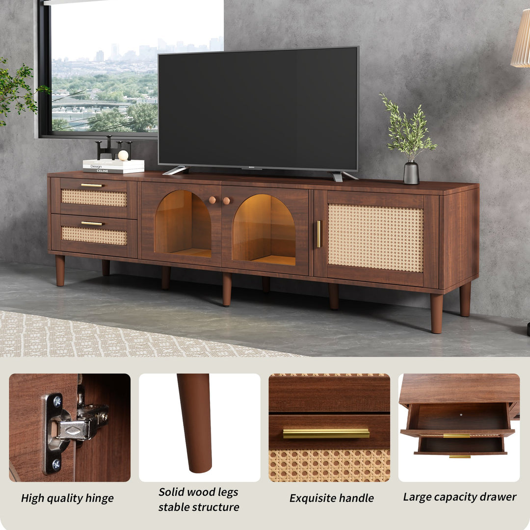 180 cm TV Stand for 80-Inch TV with Rattan Drawers