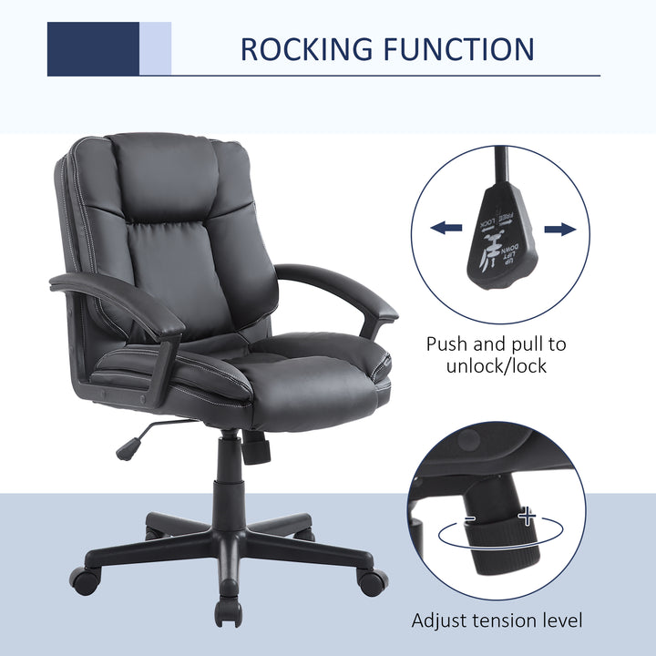 HOMCOM Swivel Executive Office Chair, Faux Leather, Mid-Back, Padding, Black