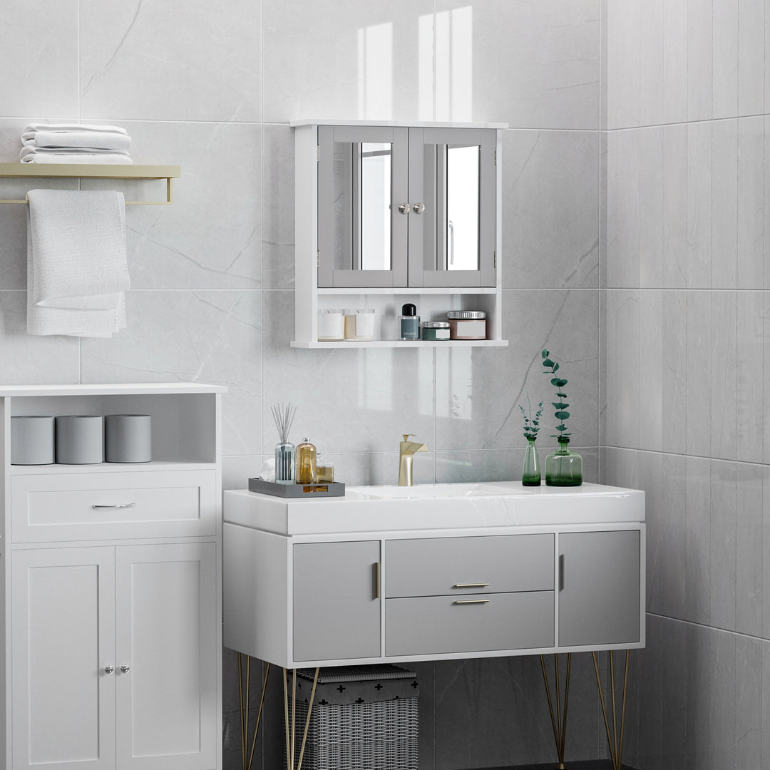 Kleankin Wall Mounted Bathroom Cabinet with Double Mirrored Doors