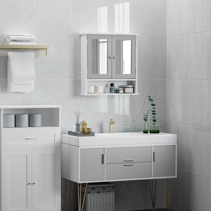 Kleankin Wall Mounted Bathroom Cabinet with Double Mirrored Doors