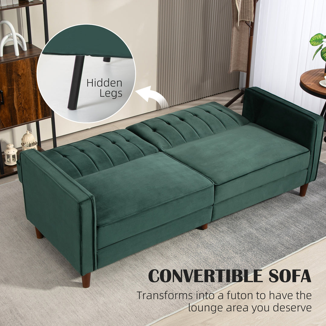 Velvet-Feel Three-Seater Sofa Bed - Green