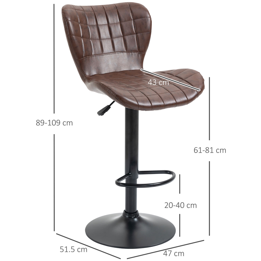 Bar Stools Set of 2 Adjustable Height Swivel Bar Chairs in PU Leather with Backrest & Footrest