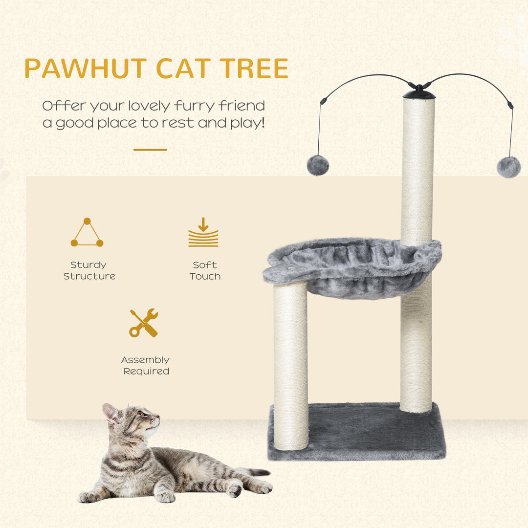 83cm Cat Tree Tower with Sisal Scratching Post Hammock Interactive Ball Toy Kitten Play House Activity Center Furniture Grey