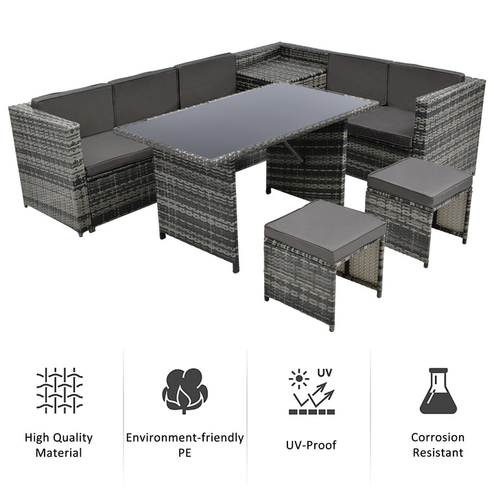 7 Seater Rattan Garden Patio Corner Sofa Set with Glass Topped Table