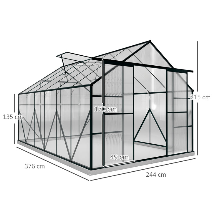 Aluminium Greenhouse Polycarbonate Walk-in Garden Greenhouse Kit with Adjustable Roof Vent