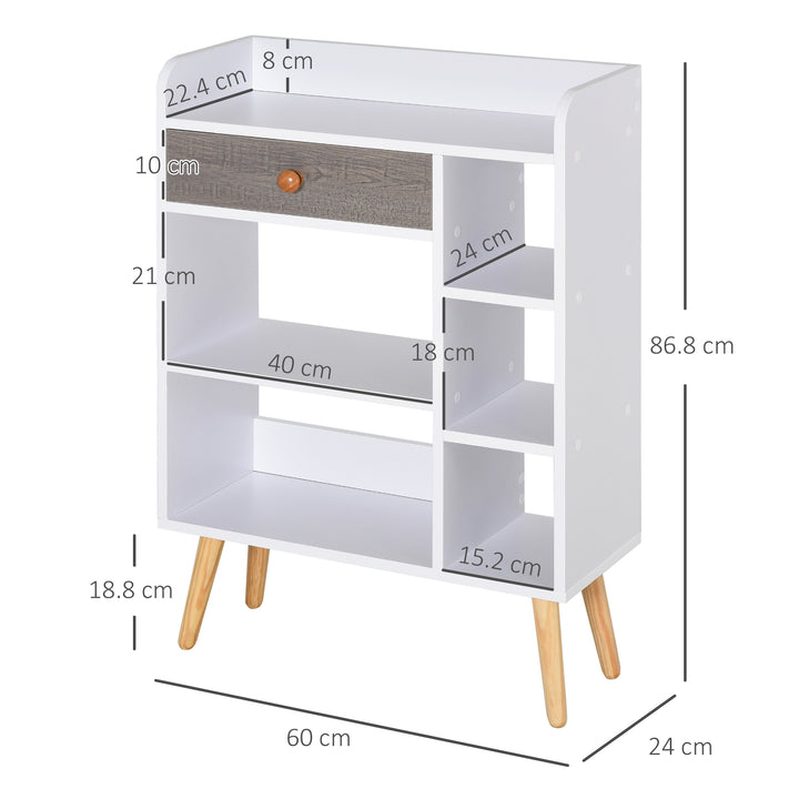 HOMCOM Multi-Shelf Bookcase with Drawer, White & Grey