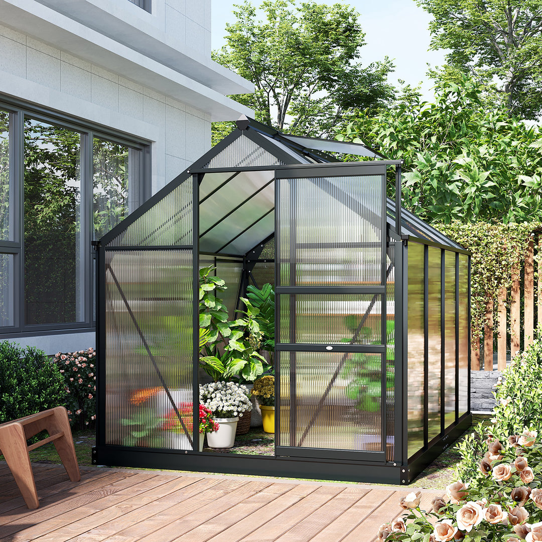 Clear Polycarbonate Greenhouse Large Walk-In Green House Garden Plants Grow Galvanized Base Aluminium Frame with Slide Door