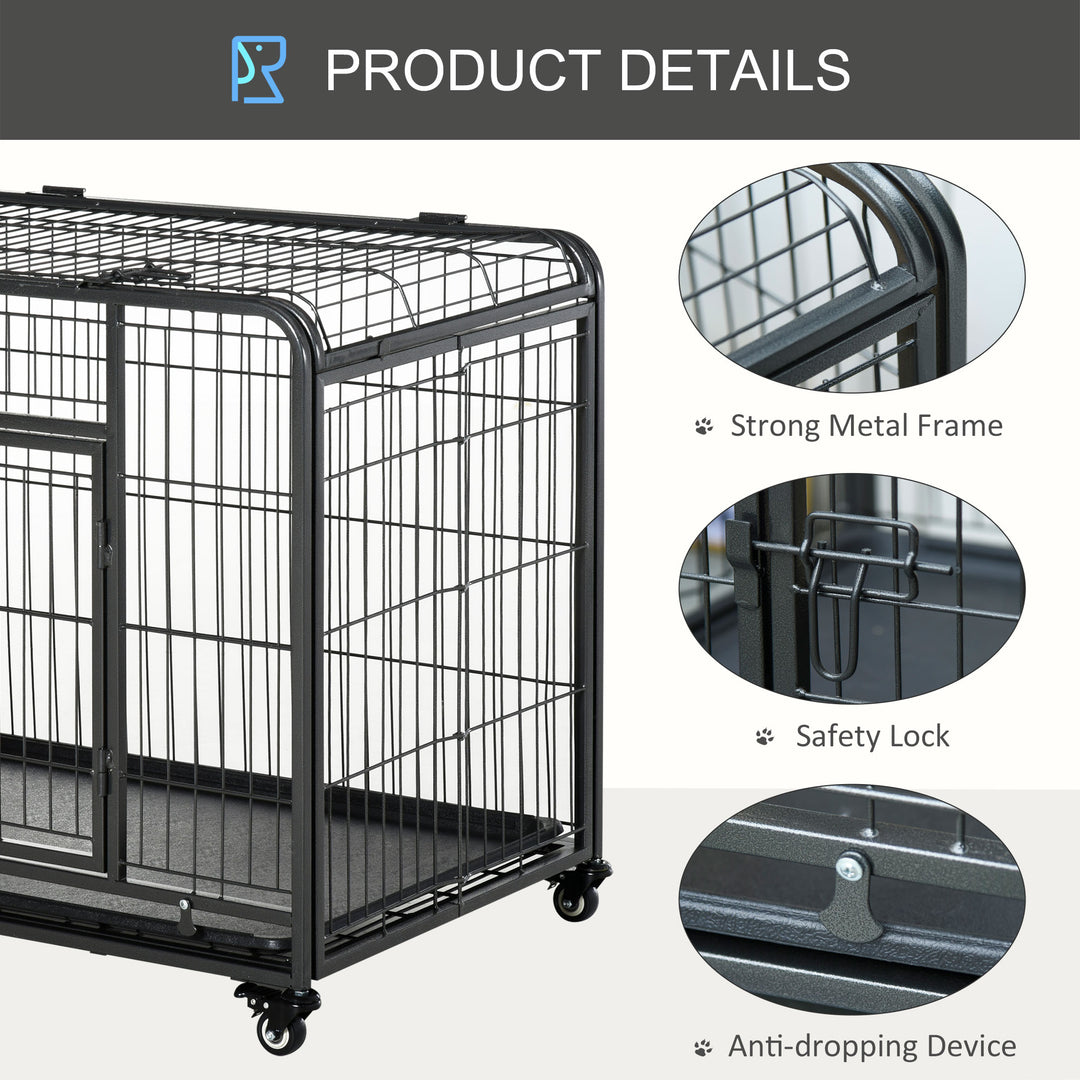 Heavy Duty Dog Crates Foldable Indoor Dog Kennel & Dog Cage Pet Playpen w/ Double Doors Removable Tray Lockable Wheels Openable Top