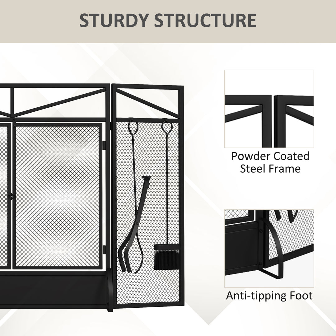 3 Panel Folding Fire Guard Screen w/ Fireplace Tool Sets