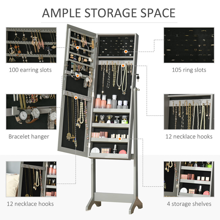 Lockable Jewellery Cabinet with Full-Length Mirror