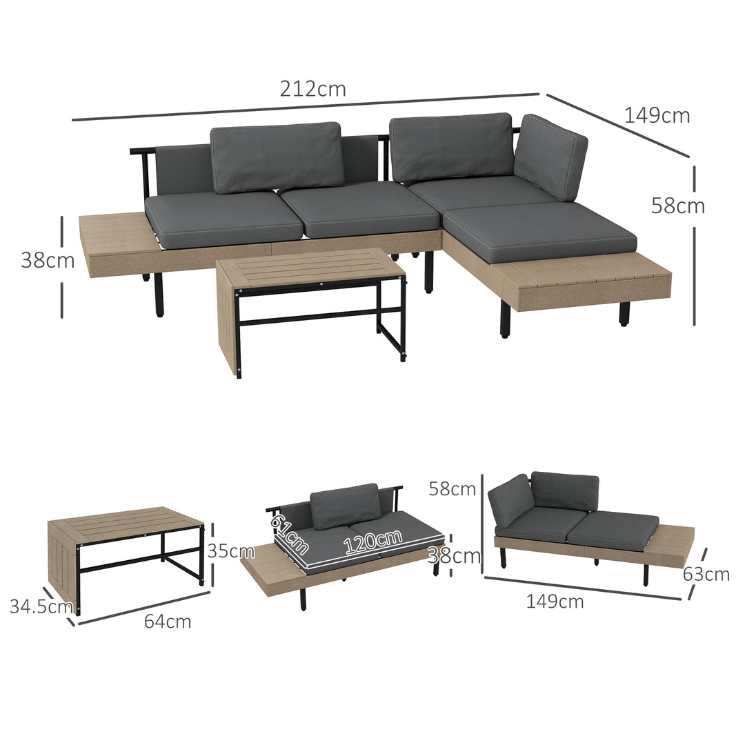 3-Piece L Shaped Garden Sofa Set with Sofa