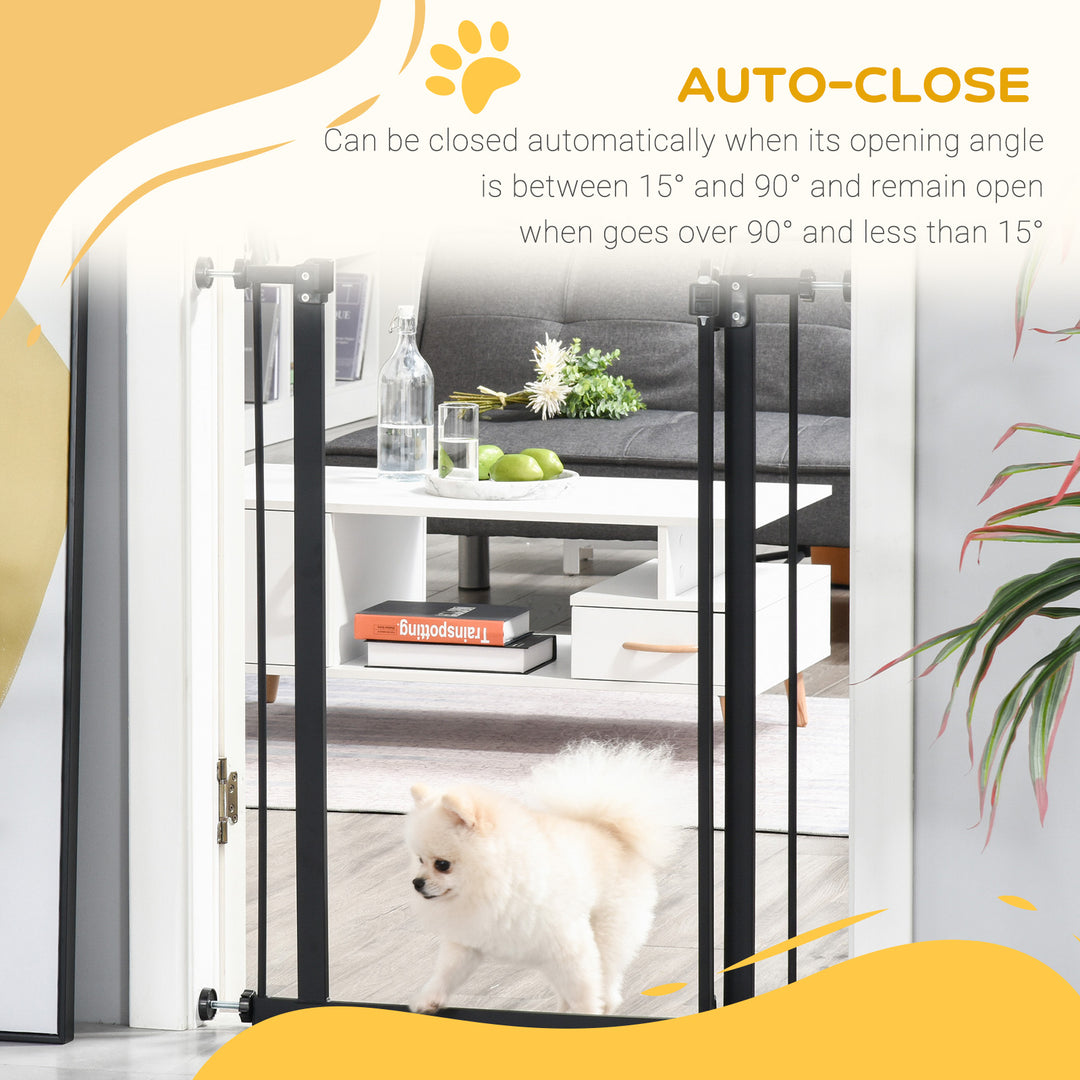 74-84cm Adjustable Metal Pet Gate Safety Barrier w/ Auto-Close Door Double Locking Easy-Open Doors Stairs Home Frames Black