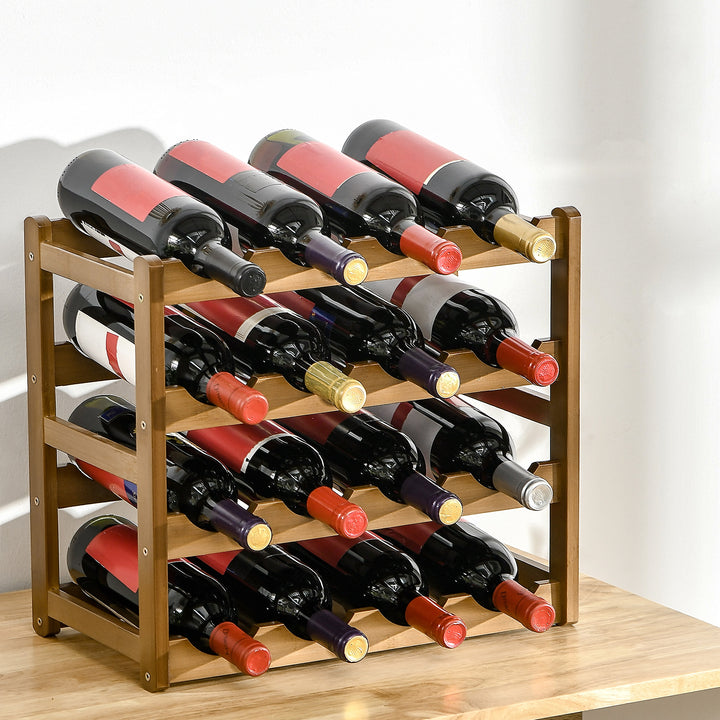 Free Standing Bamboo Wine Rack with 16 Bottles Holder