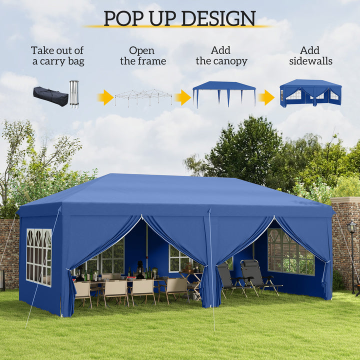 3 x 6m Garden Heavy Duty Water Resistant Pop Up Gazebo Marquee Party Tent Wedding Canopy Awning-Blue