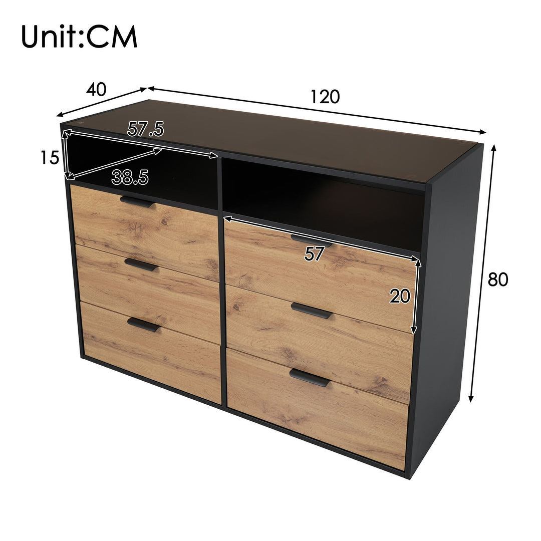 Sideboard Storage Cabinet Dresser with 6 Drawers and 2 Open Shelves