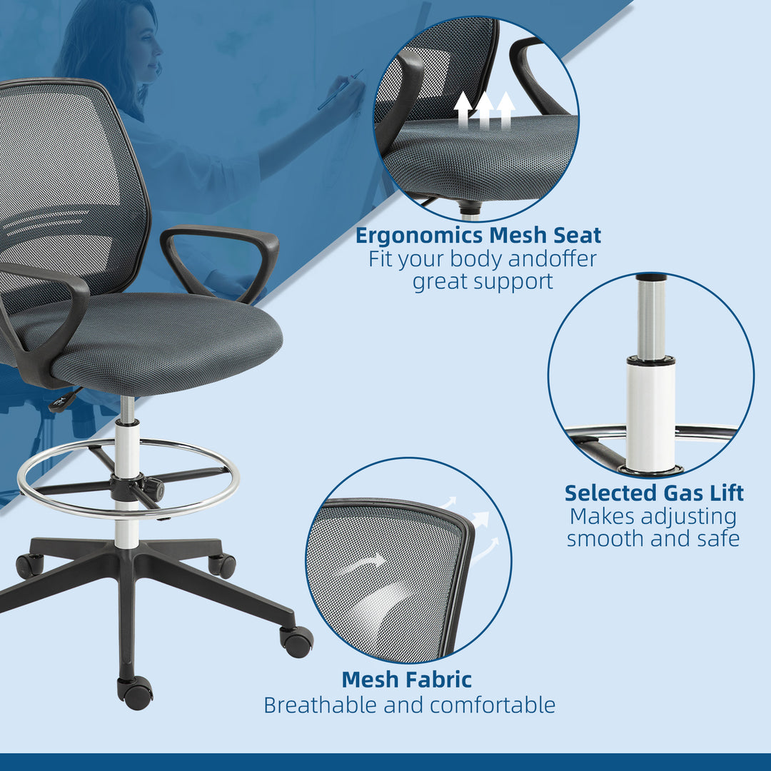 Vinsetto Ergonomic Mesh Back Drafting Chair Draughtsman Chair with Adjustable Height