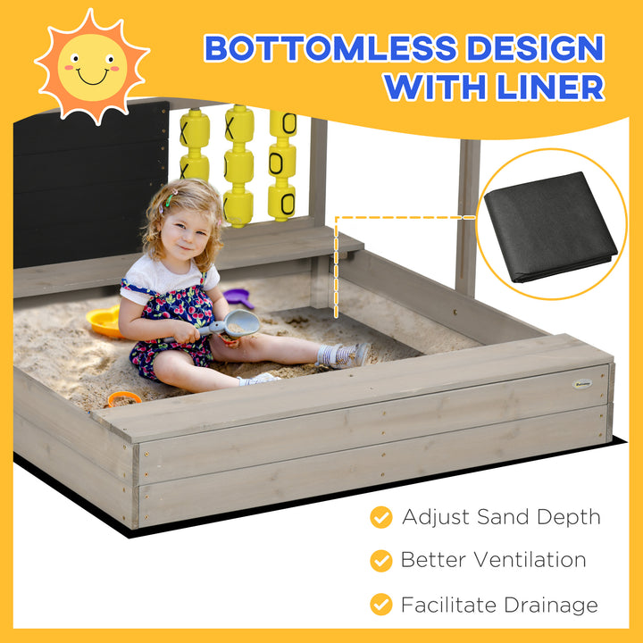 Children's Wooden Sandpit with Protective Canopy and Seating