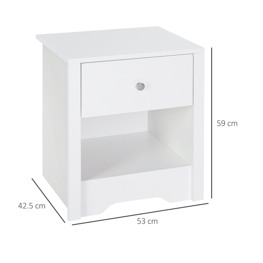 HOMCOM Set of 2 Modern White Bedside Tables with Drawer & Shelf