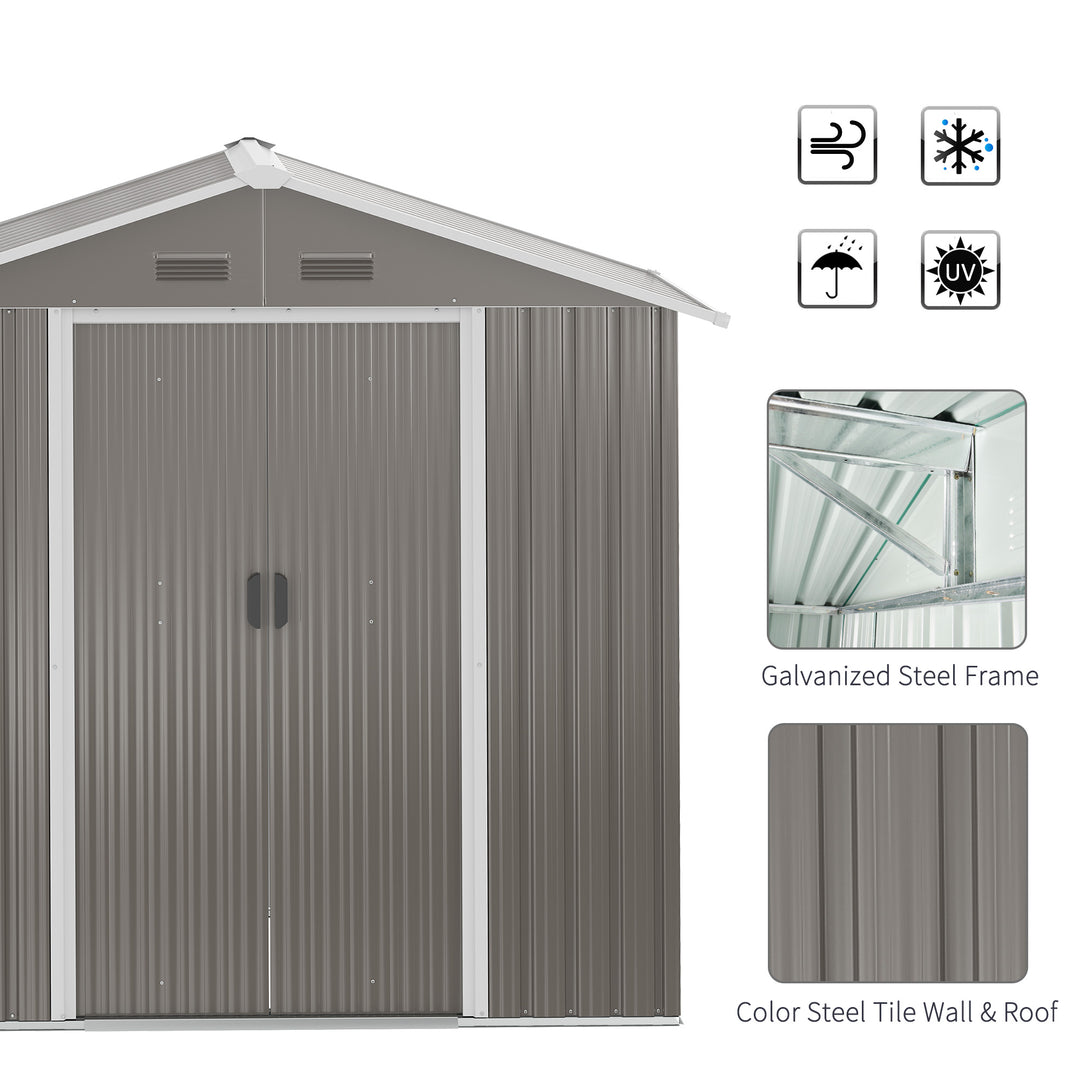 6.5ft x 3.5ft Metal Garden Storage Shed for Outdoor Tool Storage with Double Sliding Doors and 4 Vents