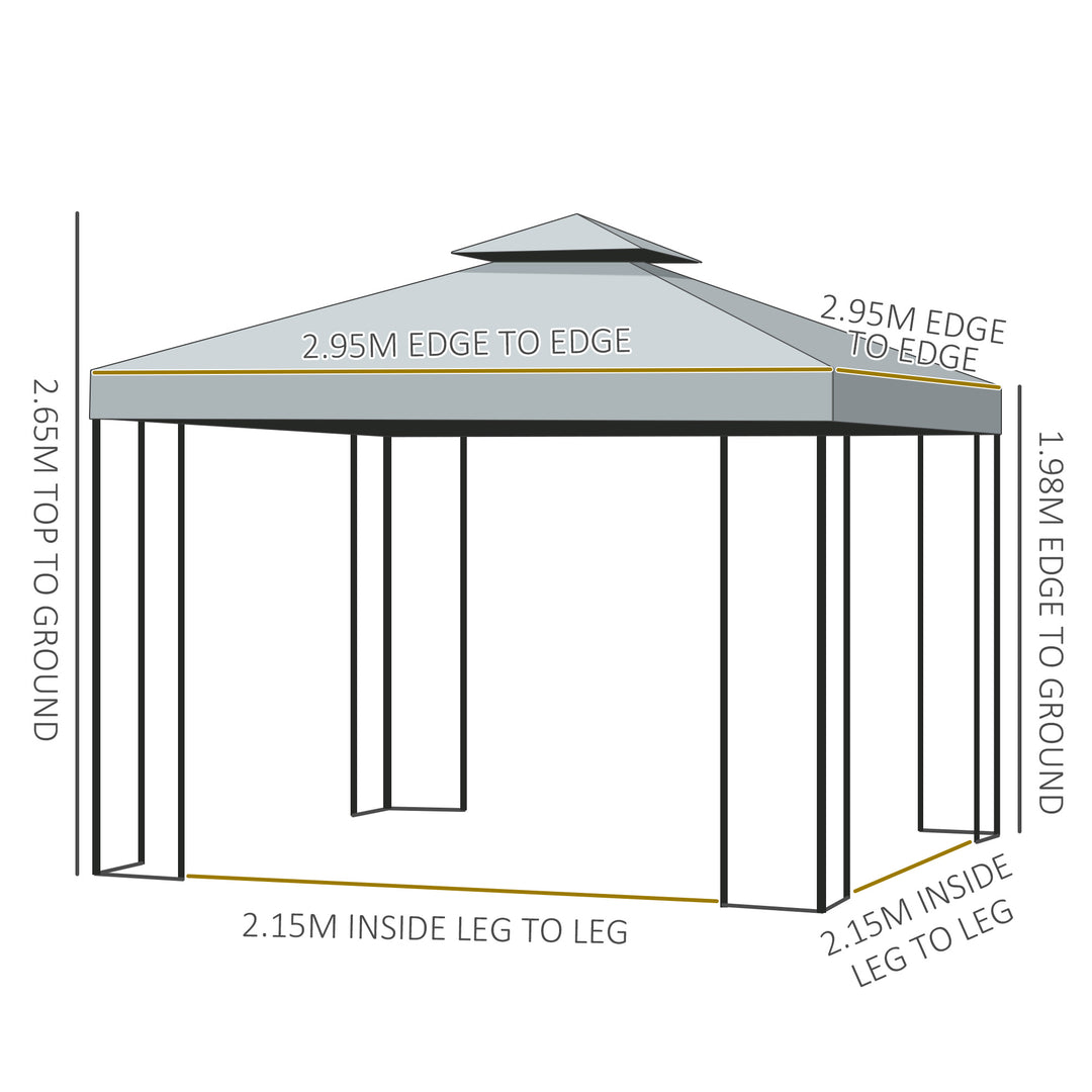 Waterproof 3 x 3 m Garden Metal Gazebo Marquee Patio Wedding Party Tent Canopy Shelter with Pavilion Sidewalls (Dark Grey)