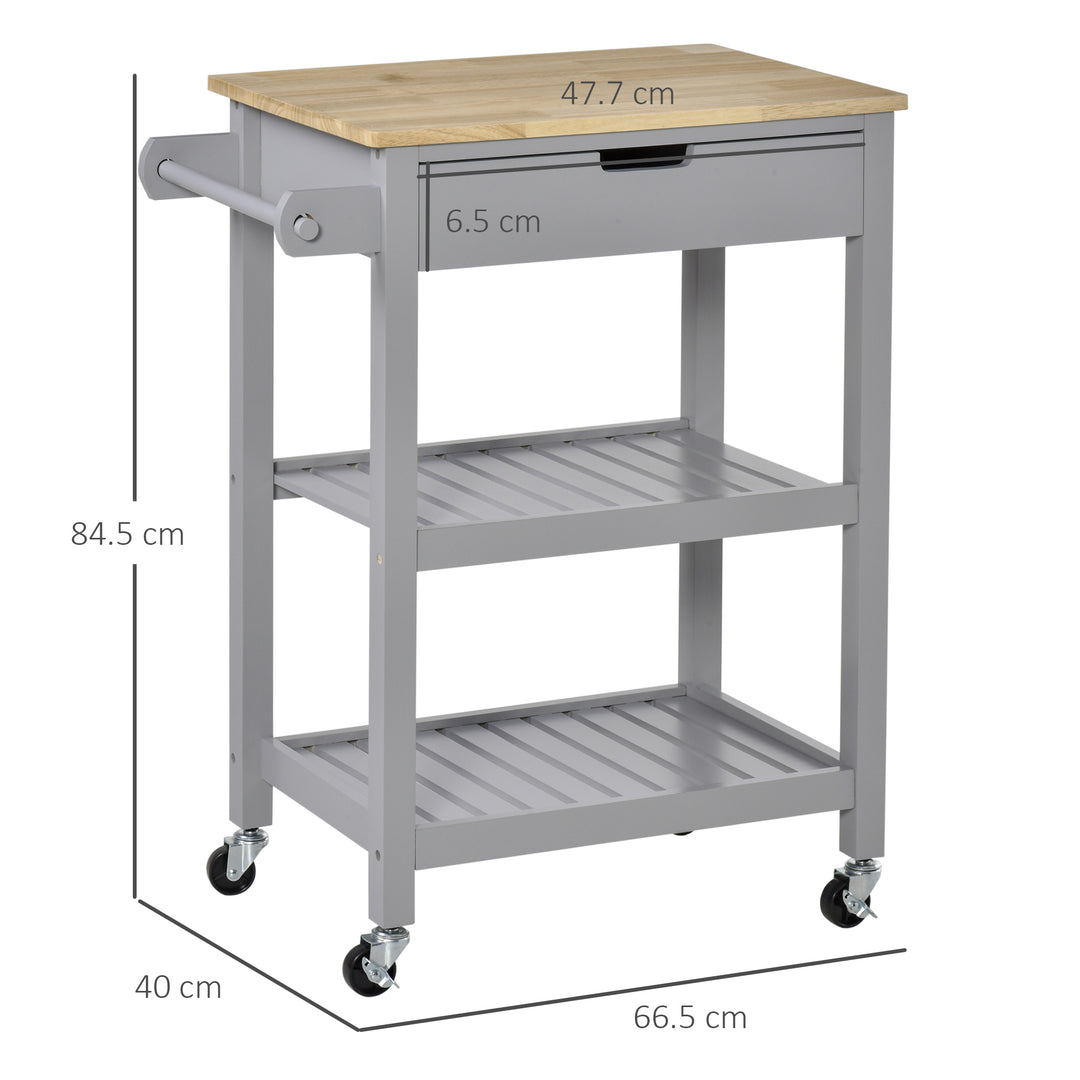 Kitchen Trolley Utility Cart on Wheels with Rubberwood Worktop