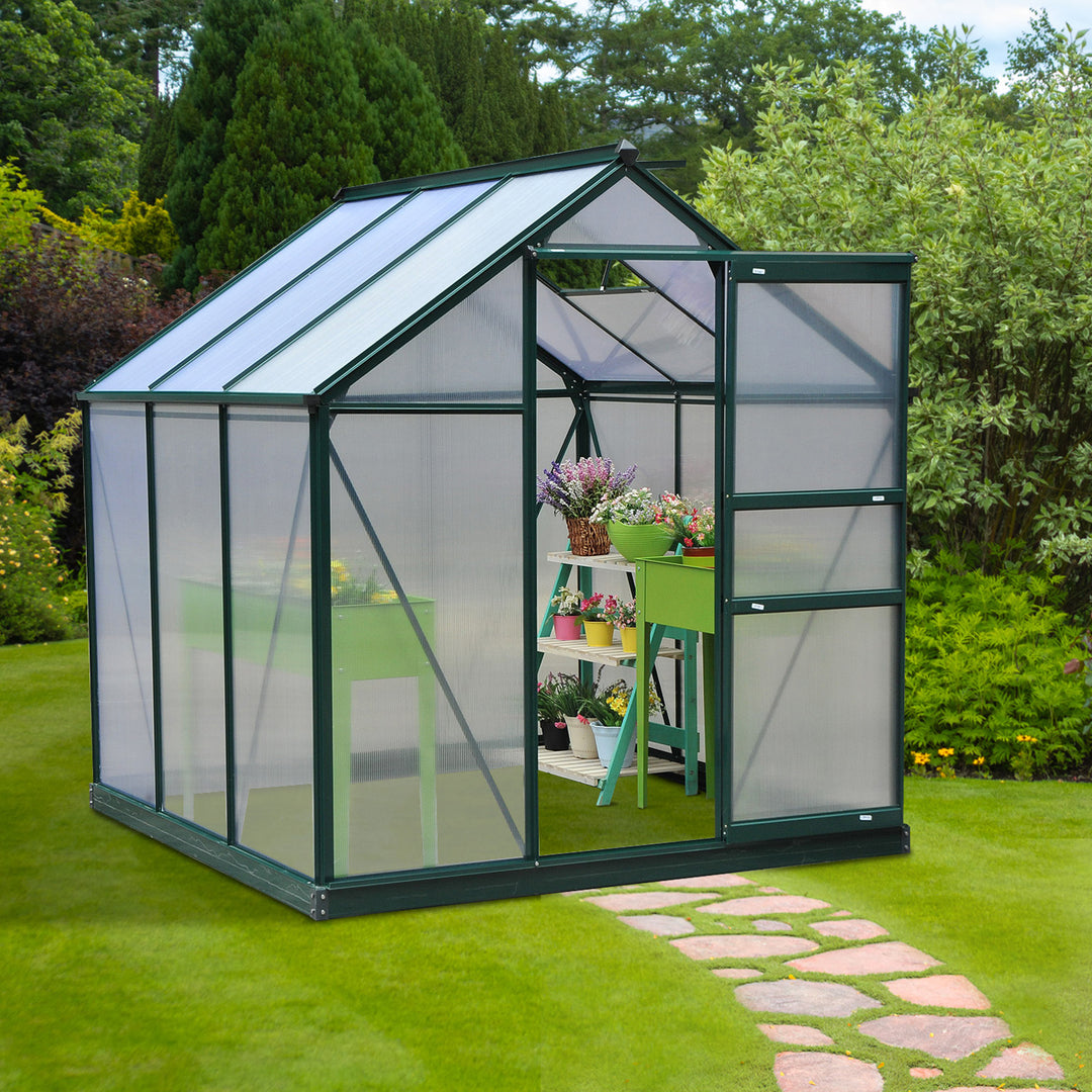 Large Walk-In Greenhouse Polycarbonate Garden Greenhouse Plants Grow Galvanized Base Aluminium Frame w/ Slide Door