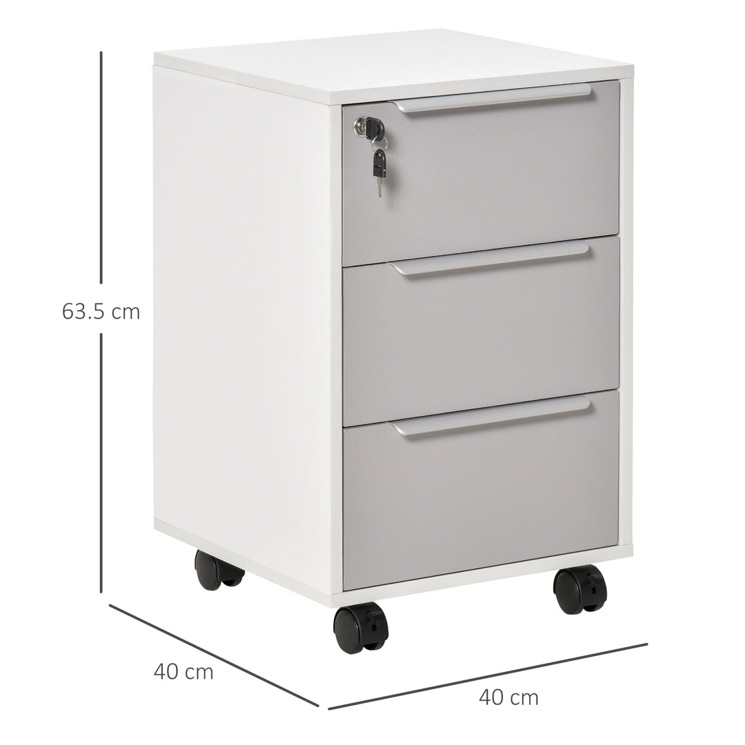 HOMCOM Mobile 3-Drawer Locking File Cabinet