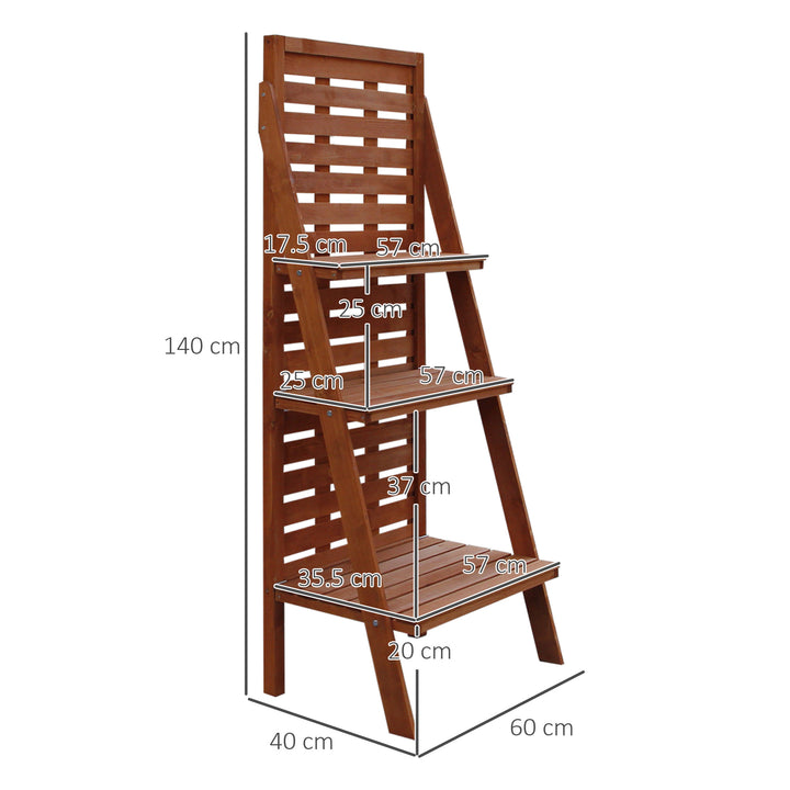 Solid Wood Three-Tier Plant Rack Outdoor Organiser Unit Flower Herb Stand Ladder Design Storage Holder