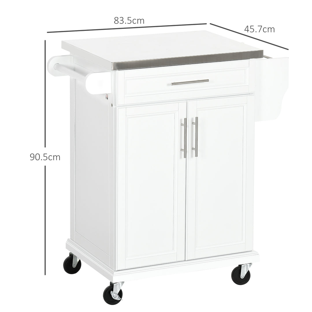 White Wooden Freestanding Kitchen Island on Wheels