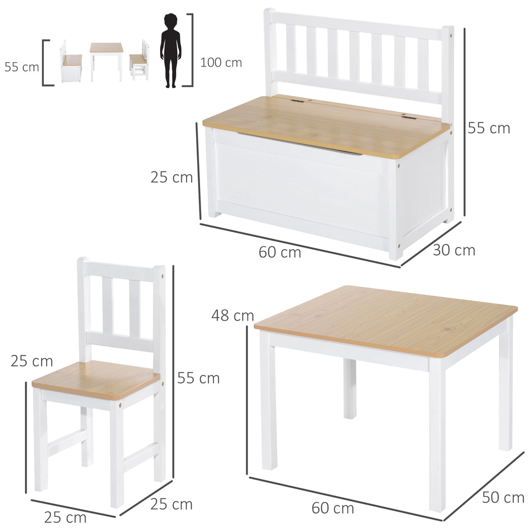 Pine Wood Kids 4 Pc Furniture Set-Oak/White