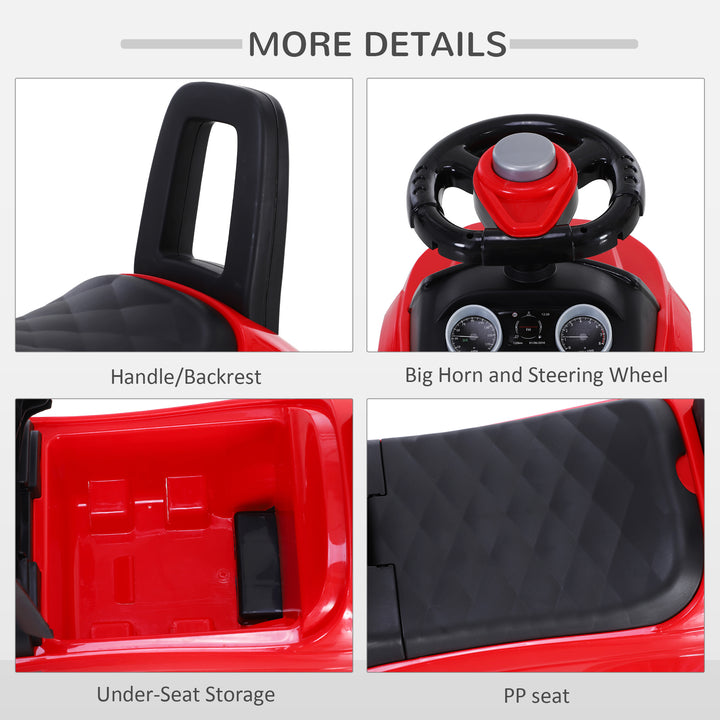 3-in-1 Ride On Car Foot To Floor Slider Toddler w/ Horn Steering Wheel NO POWER Manual Under Seat Storage Safe Design Red