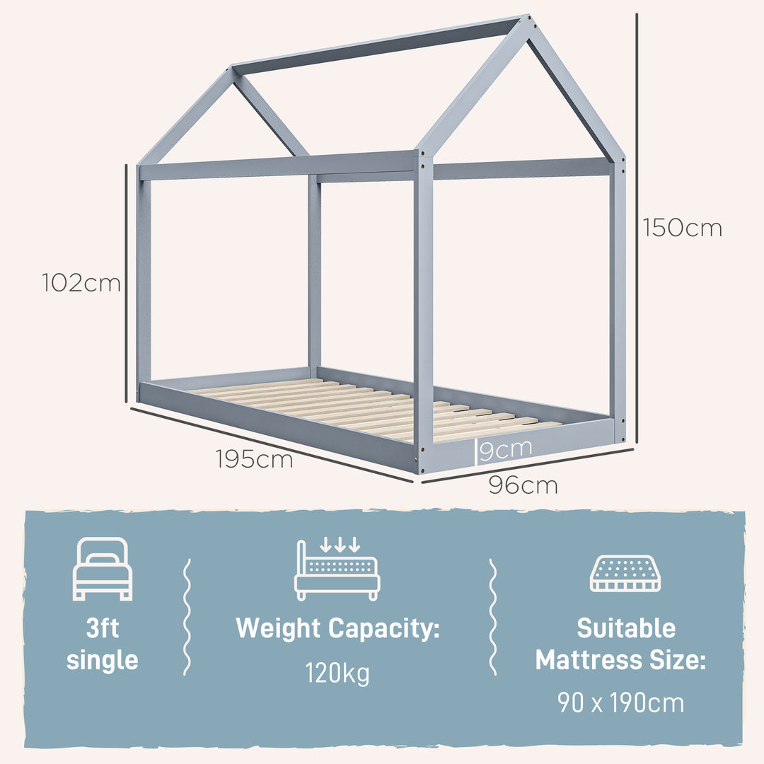 HOMCOM Single Bed Base with House Scandinavian Style